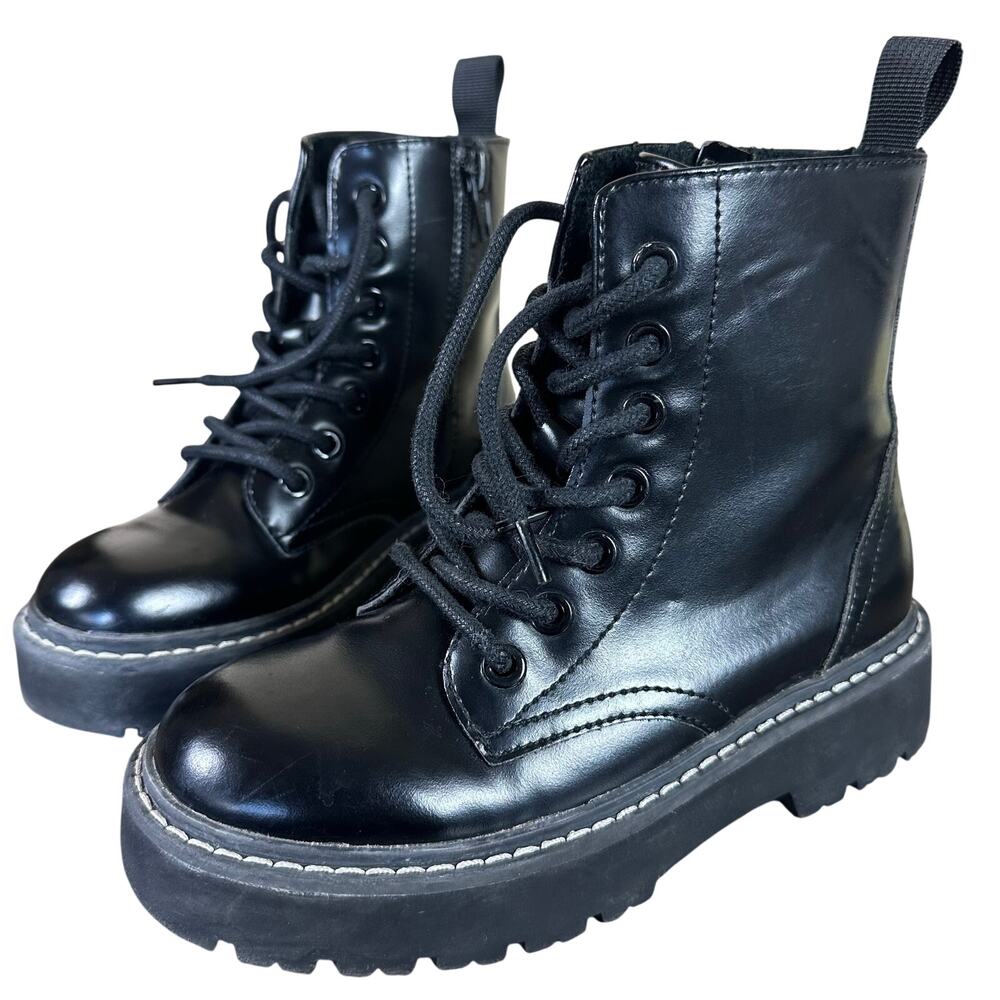 H&M Little Girl Black Lace-Up Combat Boots, Size 13.5